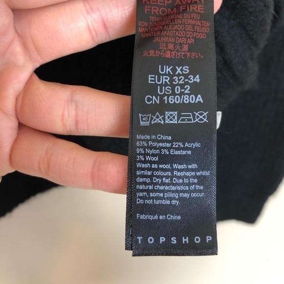 New Topshop Black Roll Neck Turtleneck Knit Chunky Wool Blend Sweater Size 0-2 - Picture 6 of 13